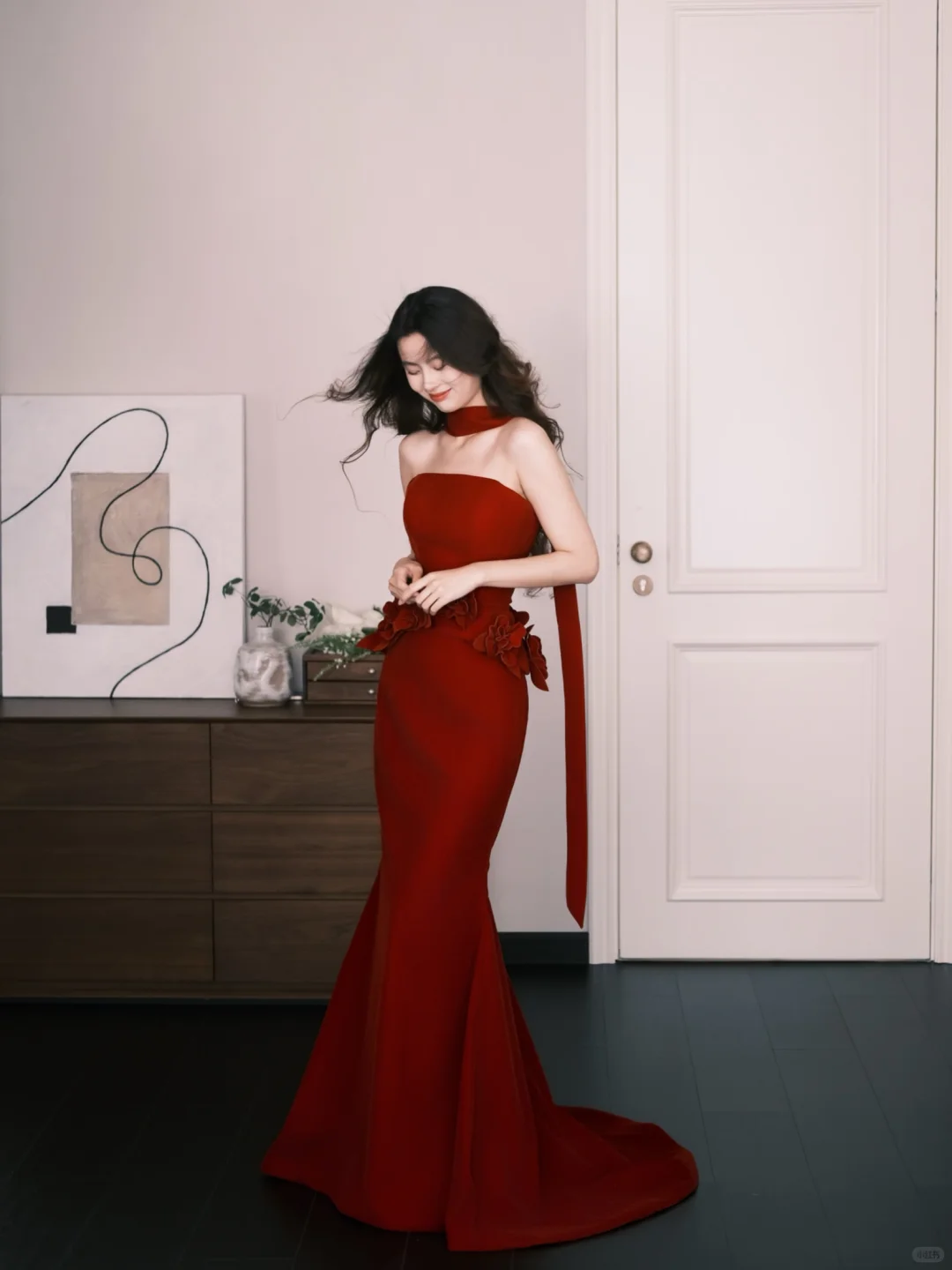 Burgundy Strapless Satin Mermaid Evening Dress NV7318