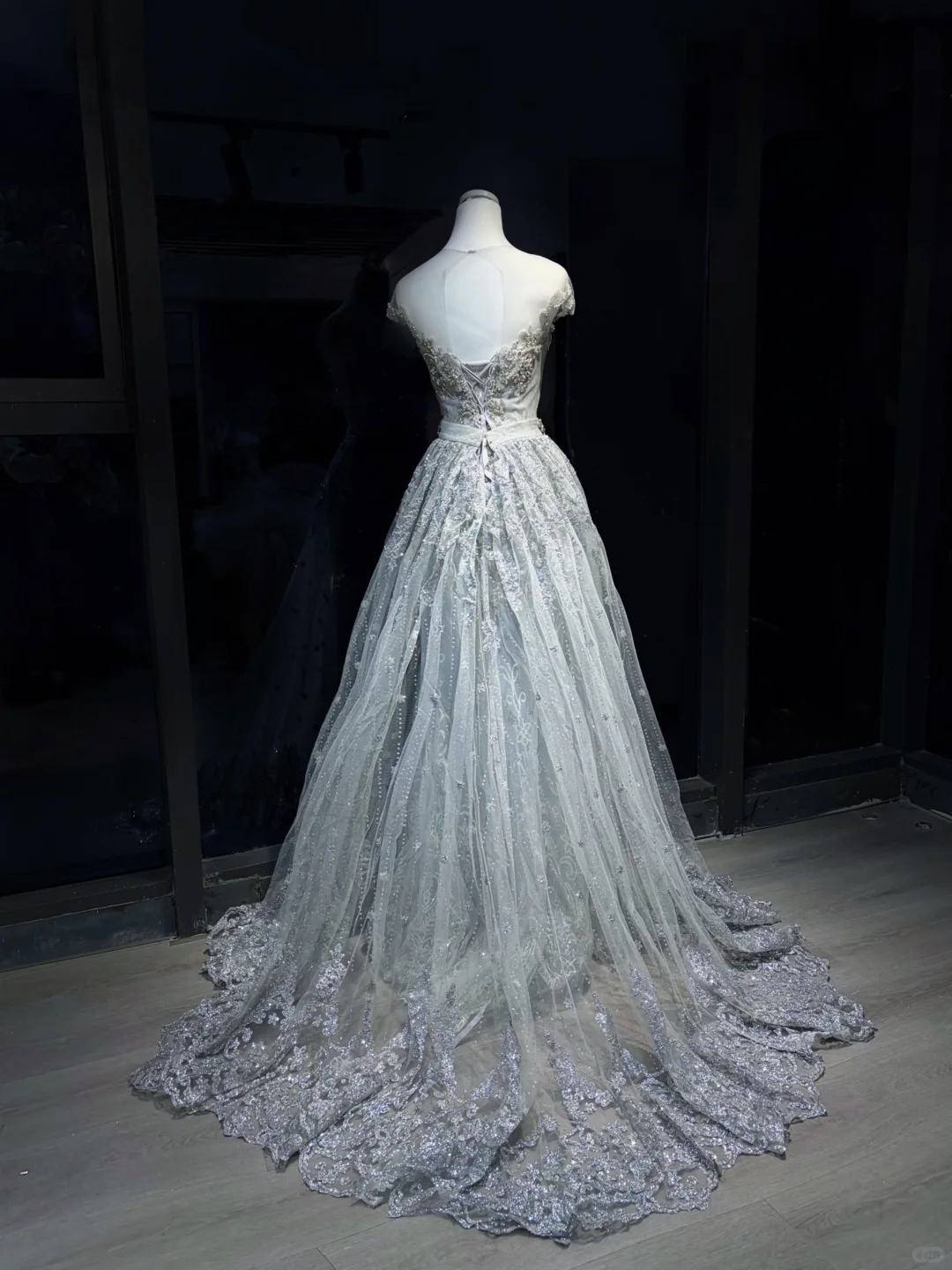 Off Shoulder Light Ice Blue Mermaid Evening Gown Beaded Lace Appliques Long Train Wedding Dress NV7060