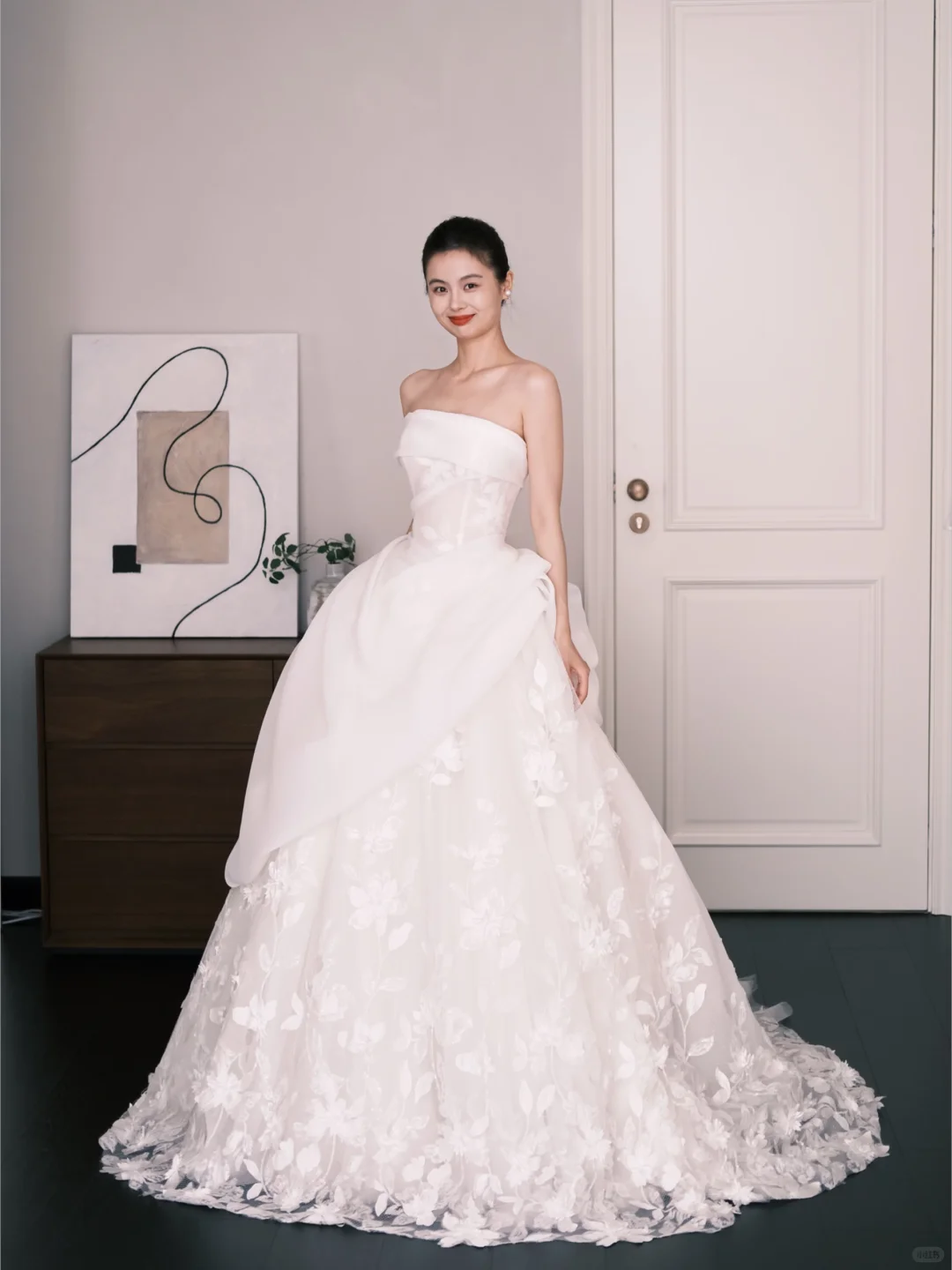 3D Floral Ball Gown Wedding Dress Strapless Satin Bridal Gown NV7253