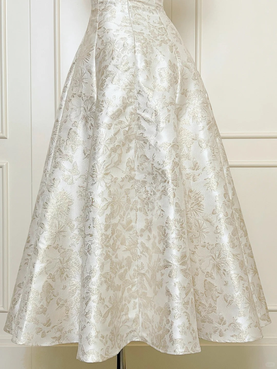 White exquisite gold floral long spaghetti strap satin prom dress nv5422