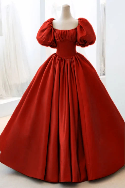 Green Sweet Elegant A-line Long Satin Short Sleeves Prom Dress Evening Dress Birthday Dress Graduation Dress nv74