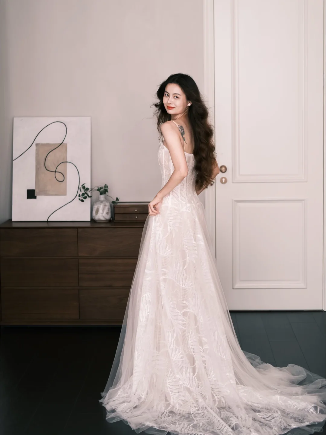 Square Neck Spaghetti Strap Embroidery A Line Wedding Dress Bridal Gown NV7271