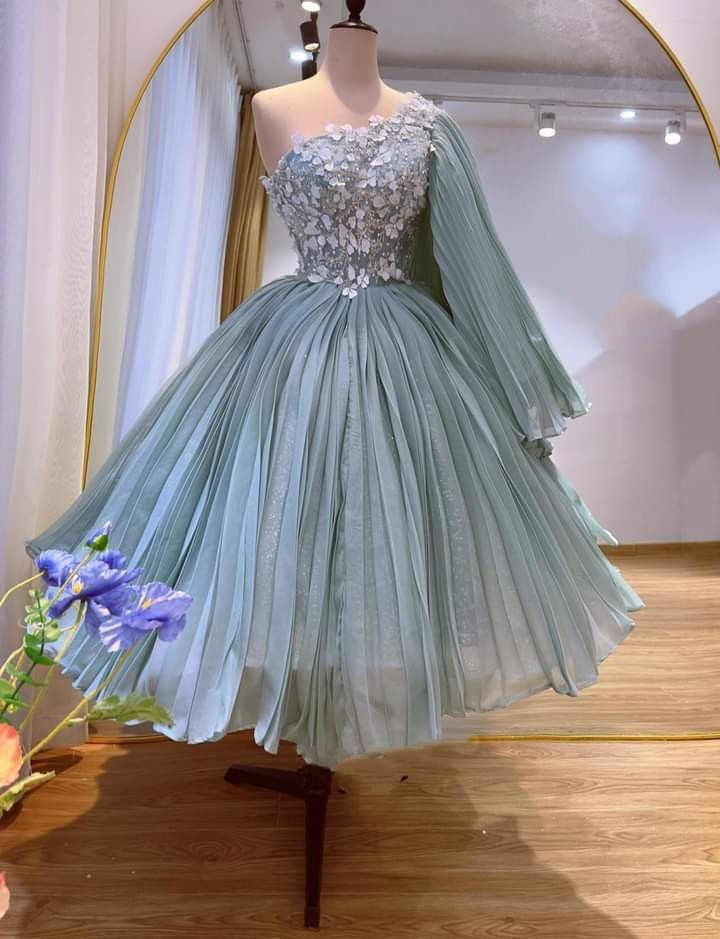 Green exquisite floral applique short/mid-length homecoming dress prom dress evening dress nv4211