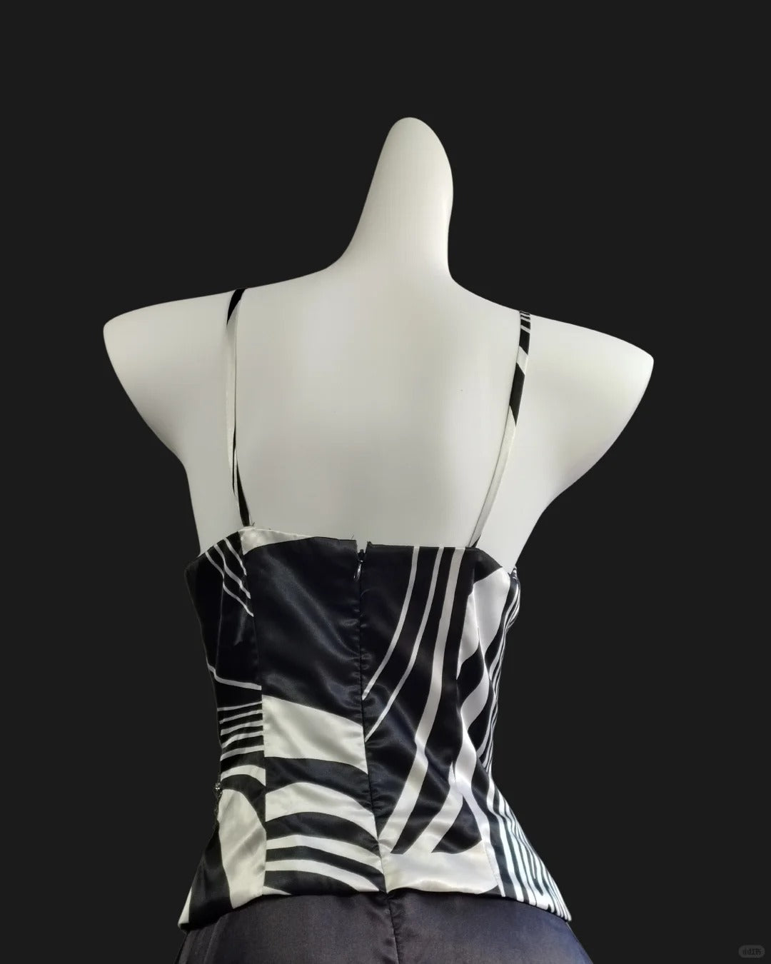 Vintage black and white elegant spaghetti strap long satin prom dress evening dress nv5232