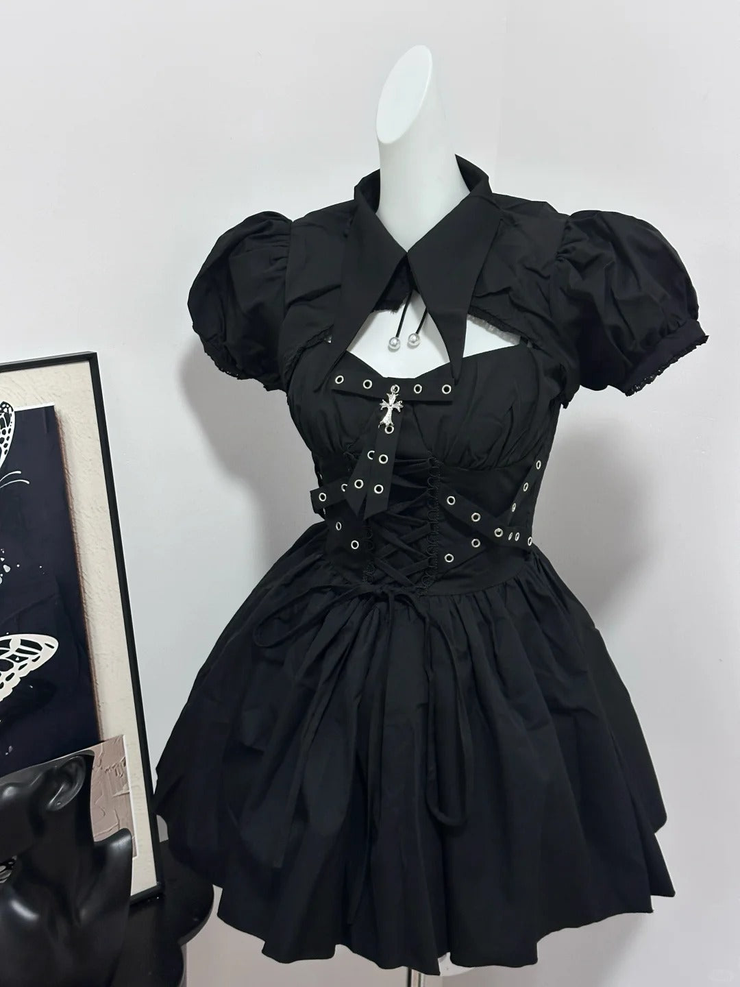 Black Vintage Elegant Cute Cool Sweet Short Chiffon Homecoming Dress Prom Dress Evening Dress Birthday Party Dress Prom Dress nv4050