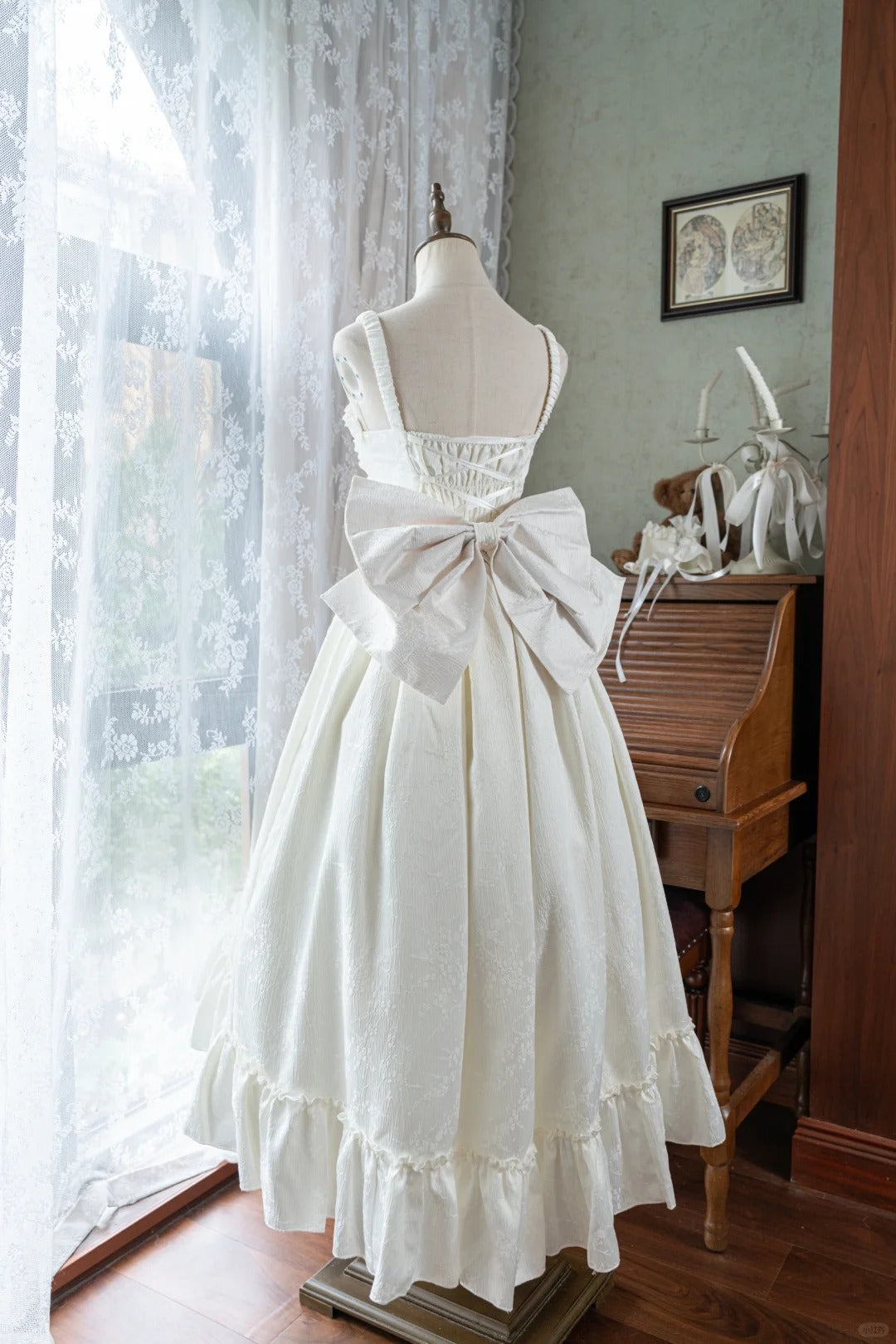 White Sweet Bow Long Satin chiffon Prom Dress Evening Dress Birthday Dress Adult Dress nv4195