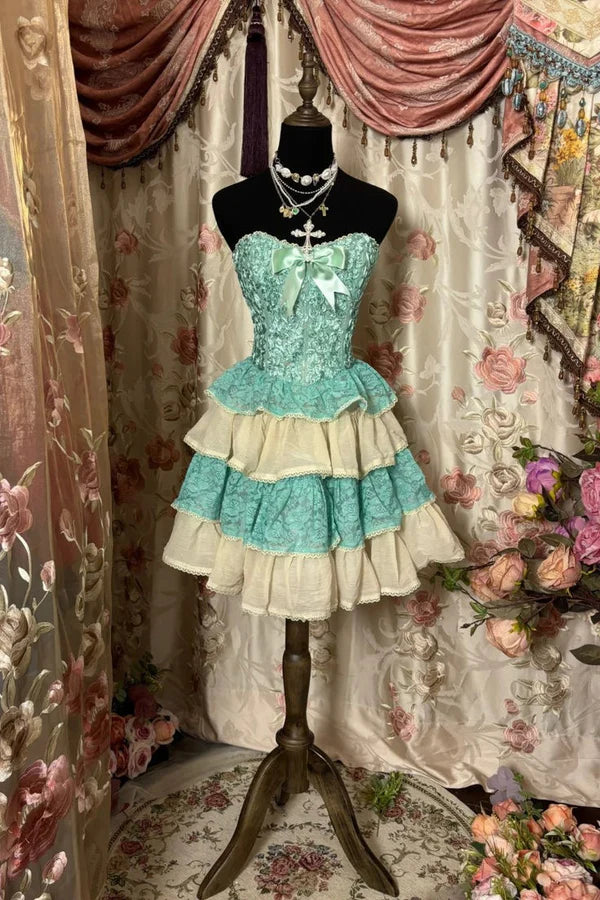 NiceVestidos-Sweet Short Ruffled Lace Homecoming Dress Hoco Dress nv5492