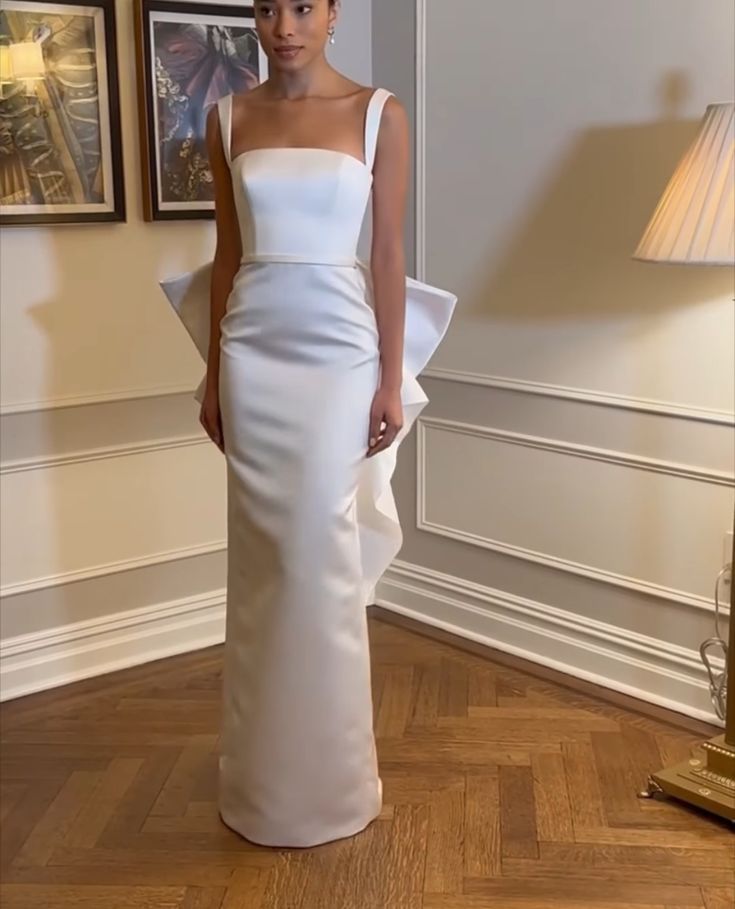 Weiß einfarbig mode einfache zurück bogen lange ballkleid abendkleid party kleid nv2530
