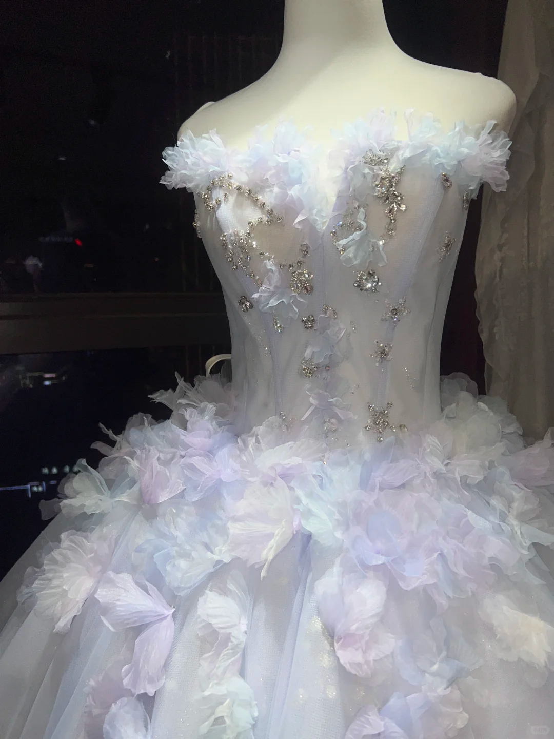 Light Ice Blue 3D Floral Petal Feather Tulle Princess Ball Gown NV7094