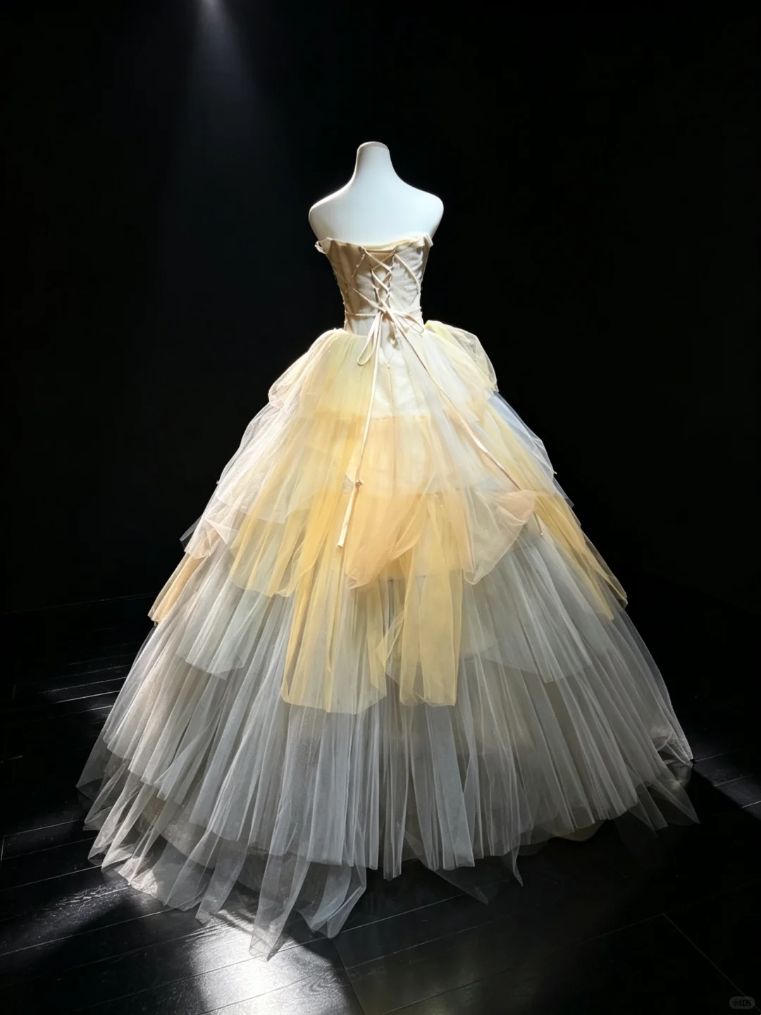 Strapless Cream Yellow Ombre Tulle Prom Dress Ruched Bodice Tiered Cake Princess Ball Gown NV6991