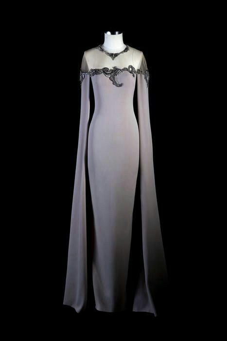 Light Gray Satin Sheer Neck Black Lace Shawl Floor-Length Gown NV6235