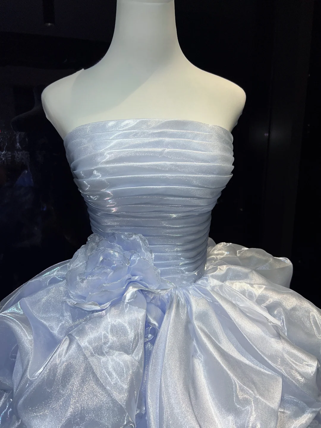 Strapless Light Lavender Prom Dress Pleated Bodice 3D Flower Tiered Bubble Organza Ball Gown NV7043
