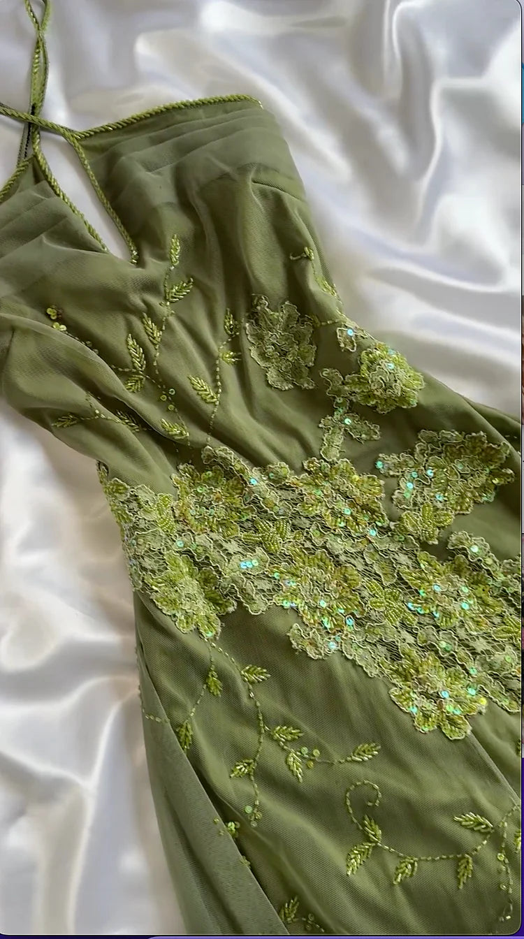 NiceVestidos- Green Floral Short Chiffon Homecoming Dress nv5571