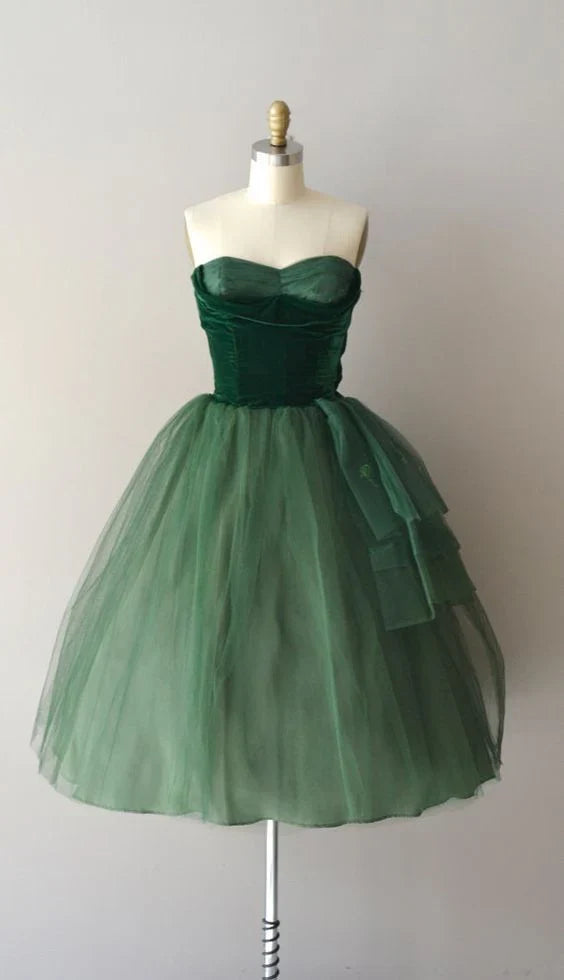 Green vintage prom dress tulle short homecoming dress birthday outfit nv2065