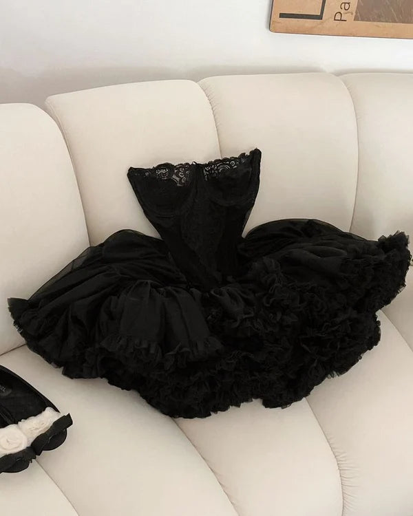 Black Short Lace Princess Tulle Homecoming Dress Birthday Party Dress nv4699