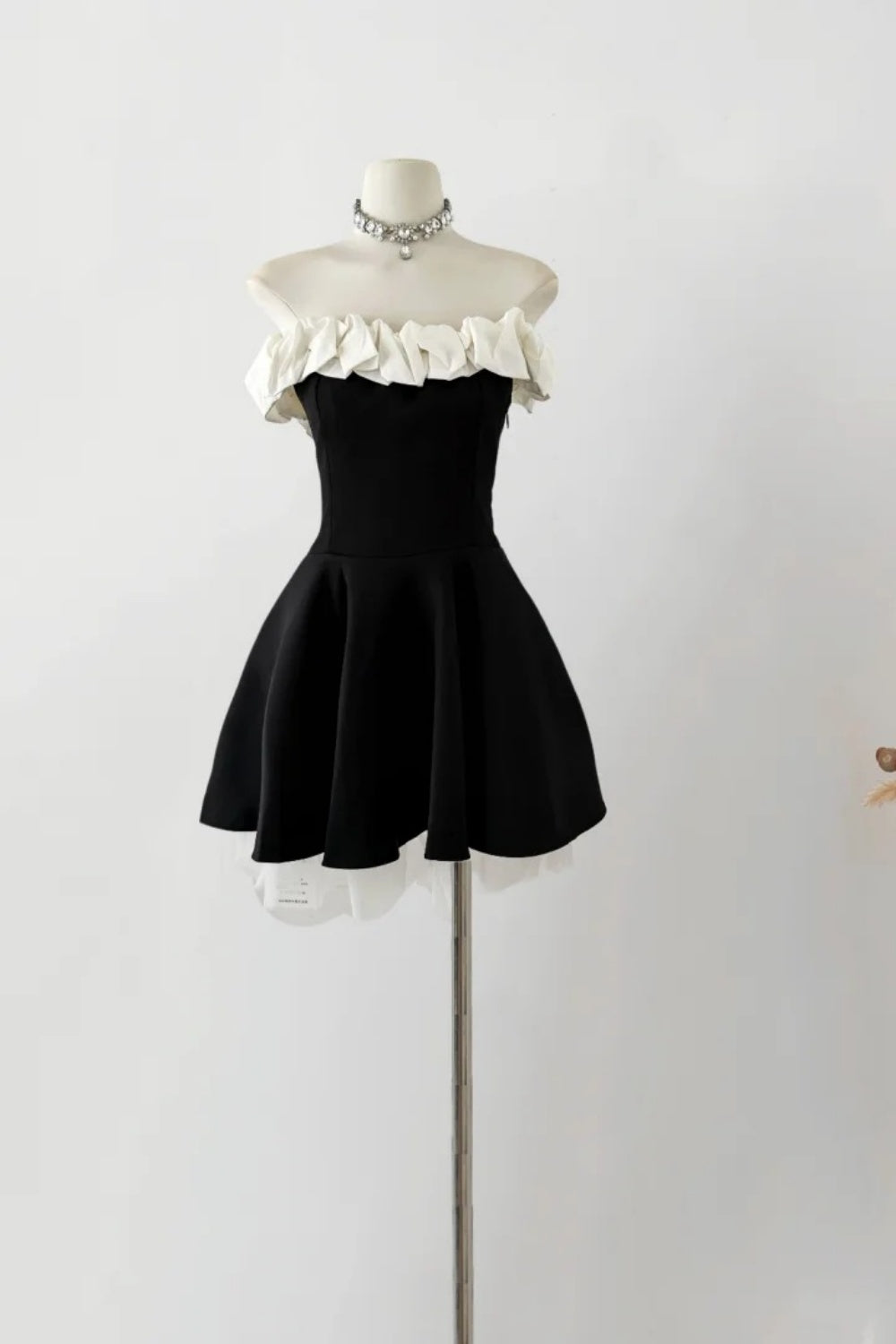 Black white lace fashion short satin homecoming dress birthday party dress nv5266