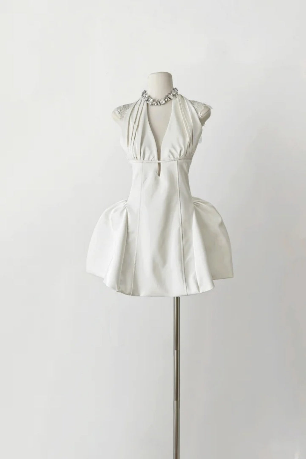 White retro fashion suspenders short satin homecoming dress birthday party dress nv5268