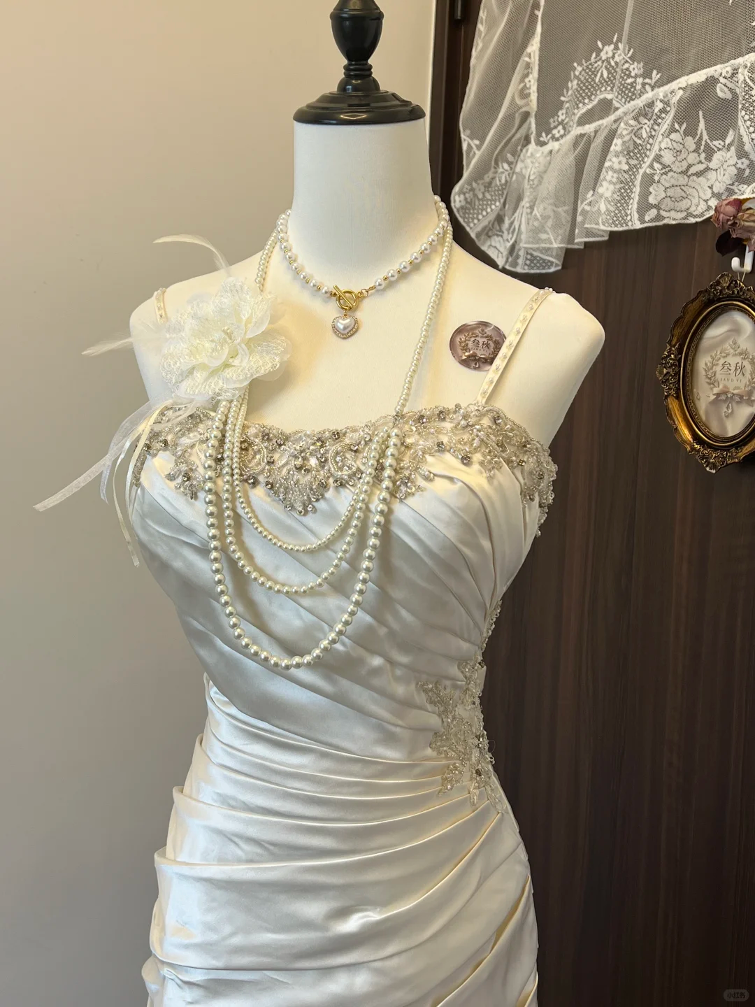 Ivory White Floral Beaded Long Satin Ball Gown Evening Gown Wedding Dress nv4216