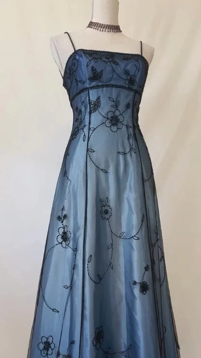 Blue Fashion Gradient Exquisite Beading Spaghetti Strap Long tulle Ball Gown Evening Gown Party Dress nv3723