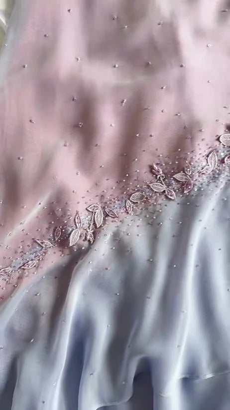 Purple Floral Fairy Homecoming Dress Spaghetti Strap Beaded Chiffon Short/Mid-Length Prom Dress Party Dress nv4344