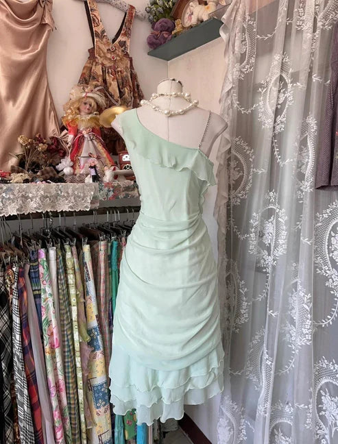 Mint Green Homecoming Dress Sweet Chiffon Ruffle Short Party Dress nv4302