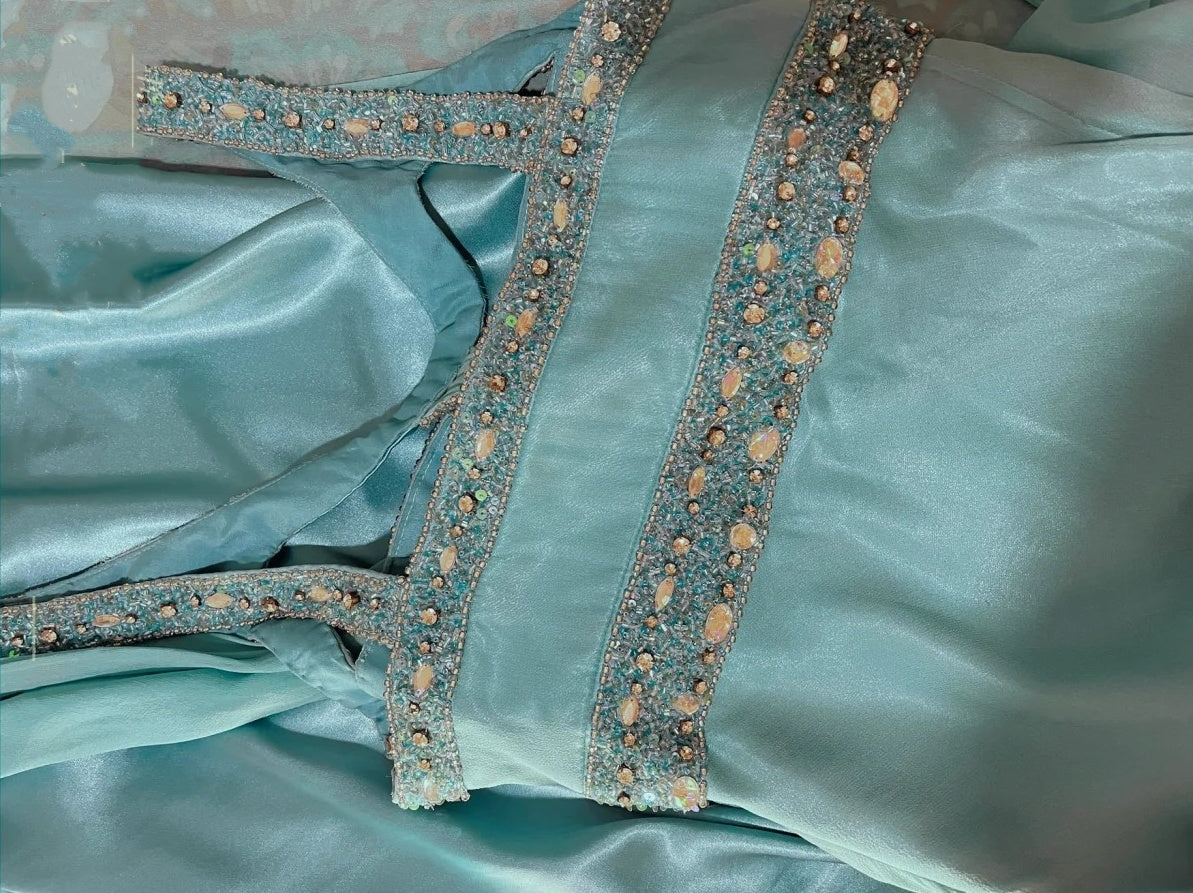 Blue Beaded Long Satin Mermaid Ball Gown Evening Gown Party Dress nv4320