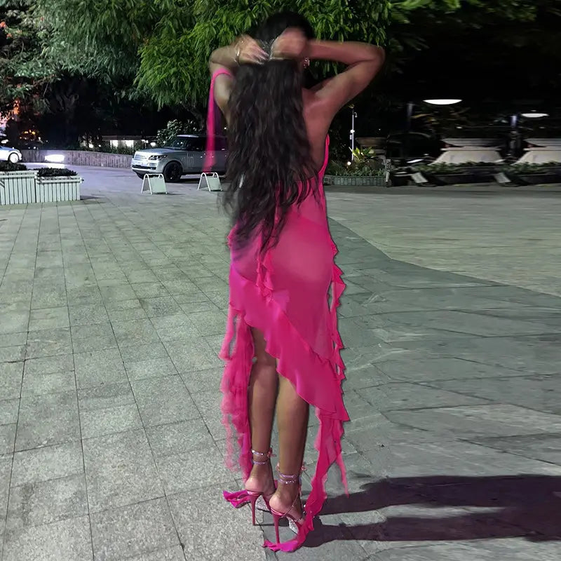 Pink Fashion Elegant Sexy Strapless Sleeveless Long Chiffon Ball Gown Holiday Birthday Party Dress Evening Dress Prom Dress nv3952