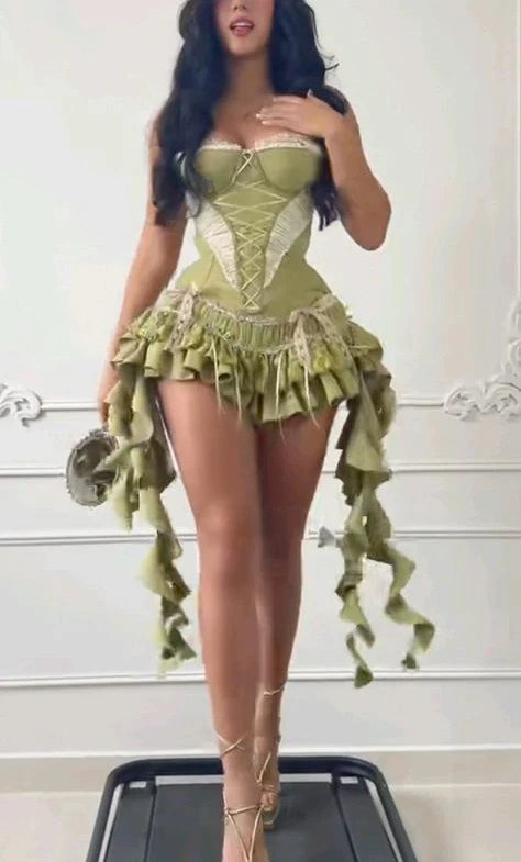Green Fashion Corset Short Satin Homecoming Dress Cocktail Party Dress nv5177