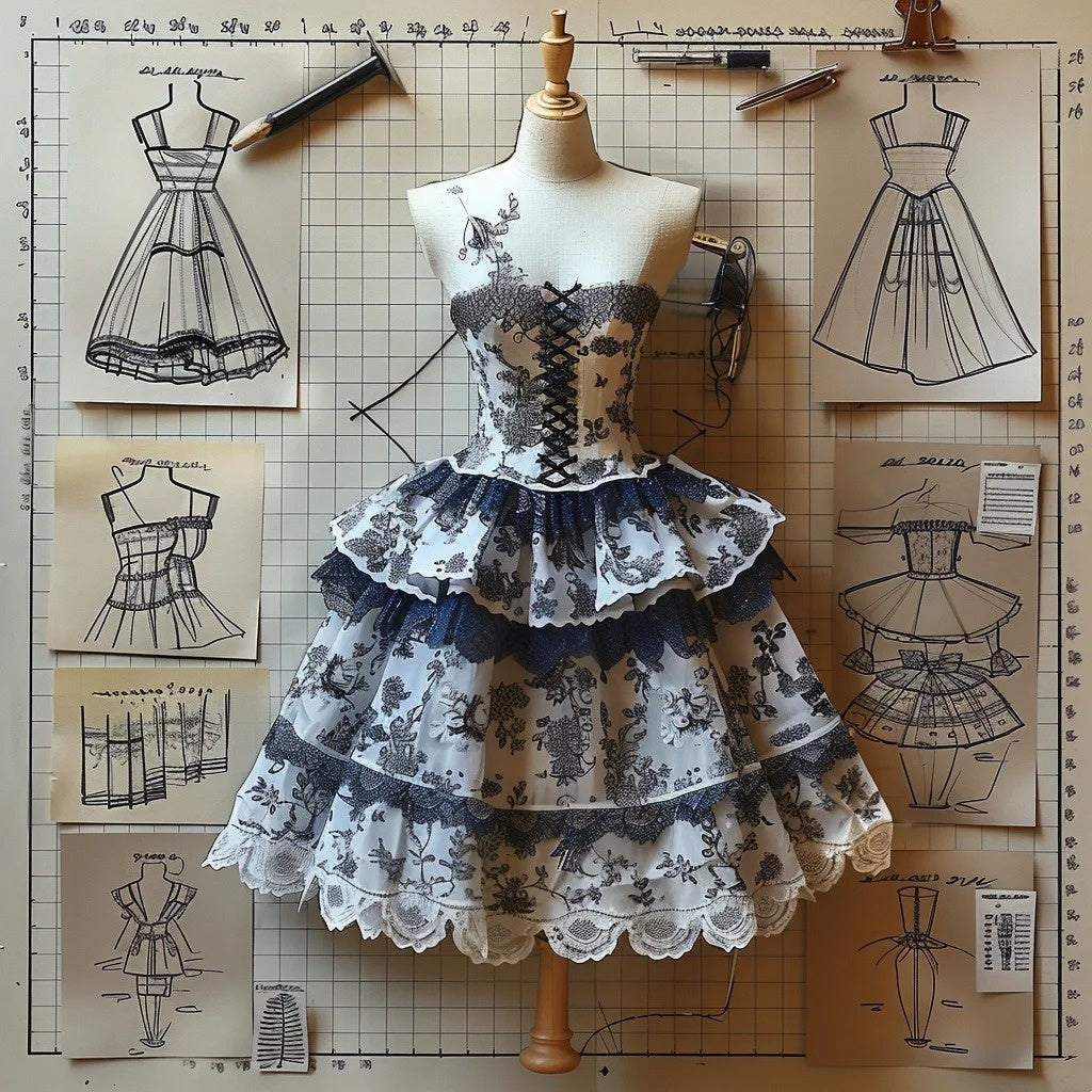 Blue floral multi-layered ruffle short tulle homecoming dress prom dress birthday party dress nv4554