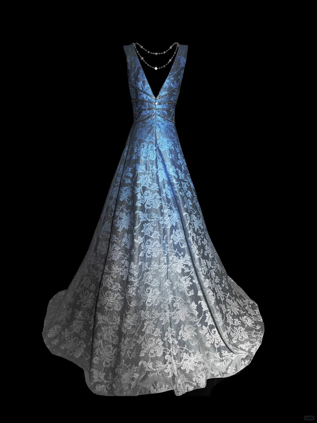 Blue Stylish Elegant V-Neck Exquisite Lace Long Tulle Floor-length Ball Gown Evening Gown Birthday Party Gown Prom Gown nv3970