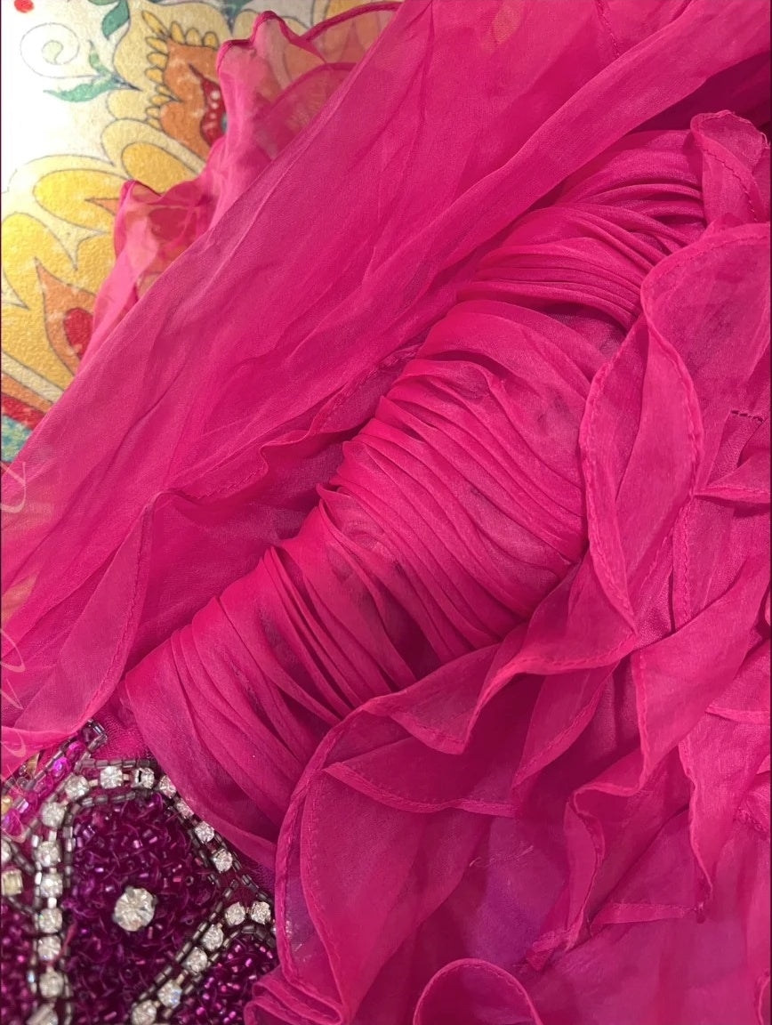 Pink Beaded Beautiful Mermaid Long Chiffon Ball Gown Evening Dress Party Dress nv4323