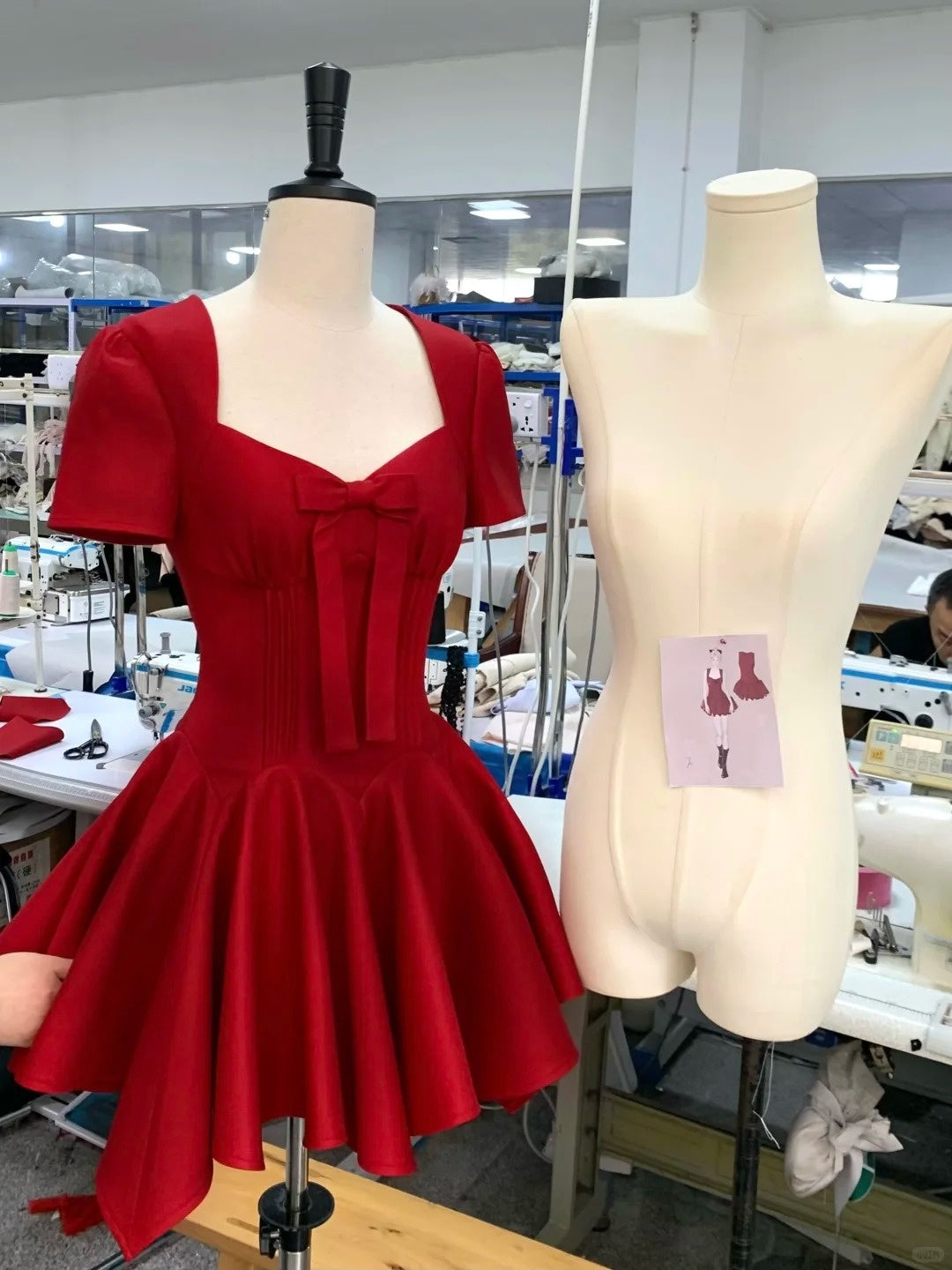 Red Fashion Sweet Bow Short Sleeve Homecoming Dress Prom Dress Birthday Dress nv4515