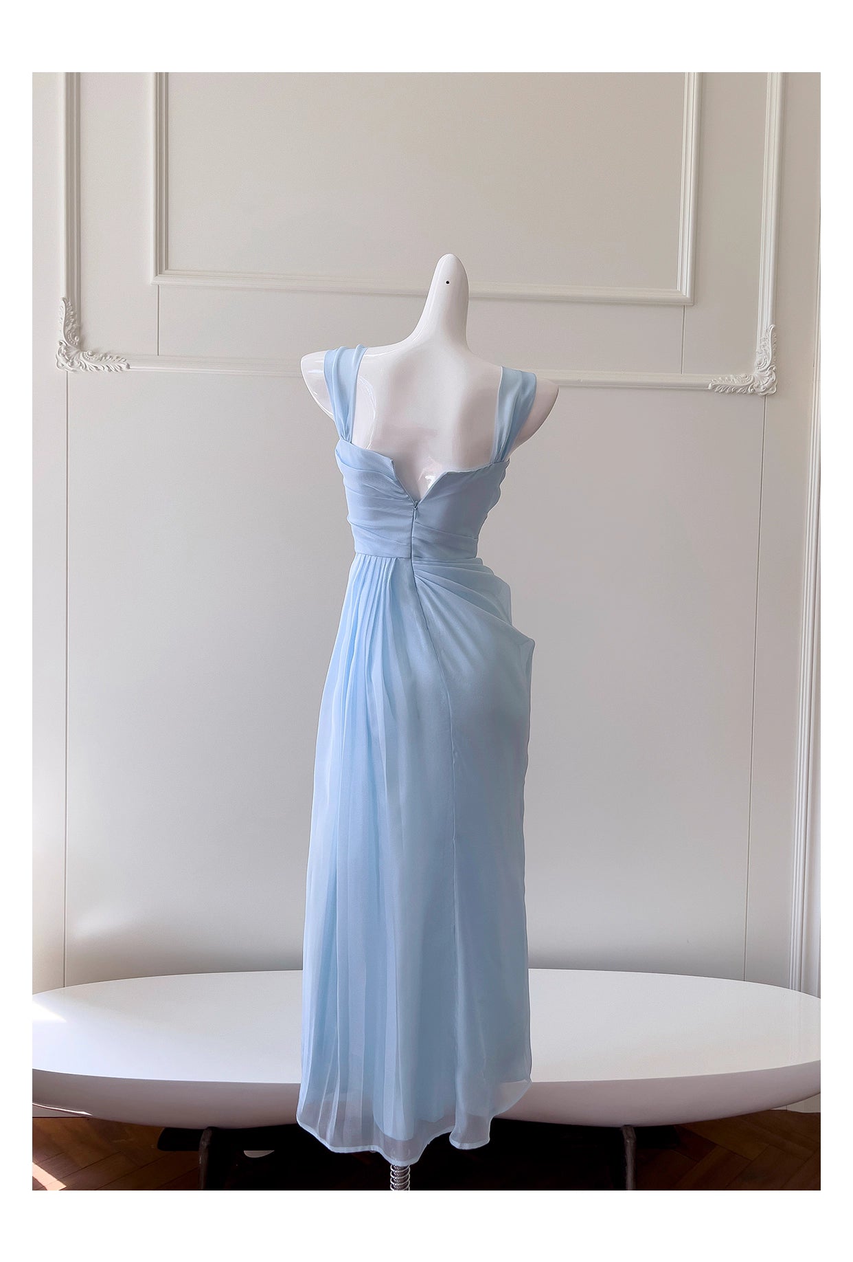 NiceVestidos-Homecoming Dress Blue Suspender Design Waist Long French Retro Summer Popular Dress For Women nv5557