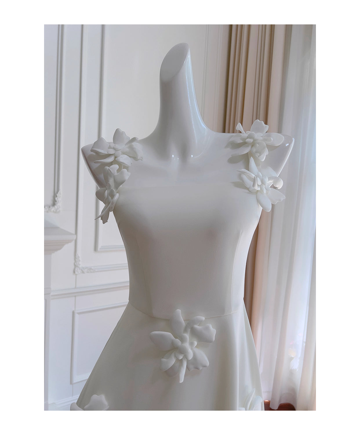 NiceVestidos - Robe de soirée blanche à bretelles et fleurs, coupe amincissante, style rétro français, pour femme, nv5556