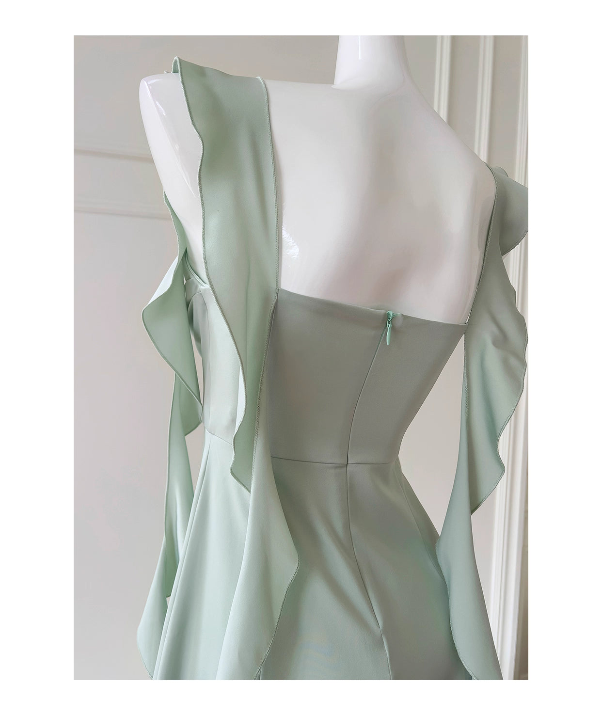 NiceVestidos-Homecoming Dress Mint Green Square Neck Dress Design Sense Ribbon Short Style Petite Summer Slim Satin Dress nv5560