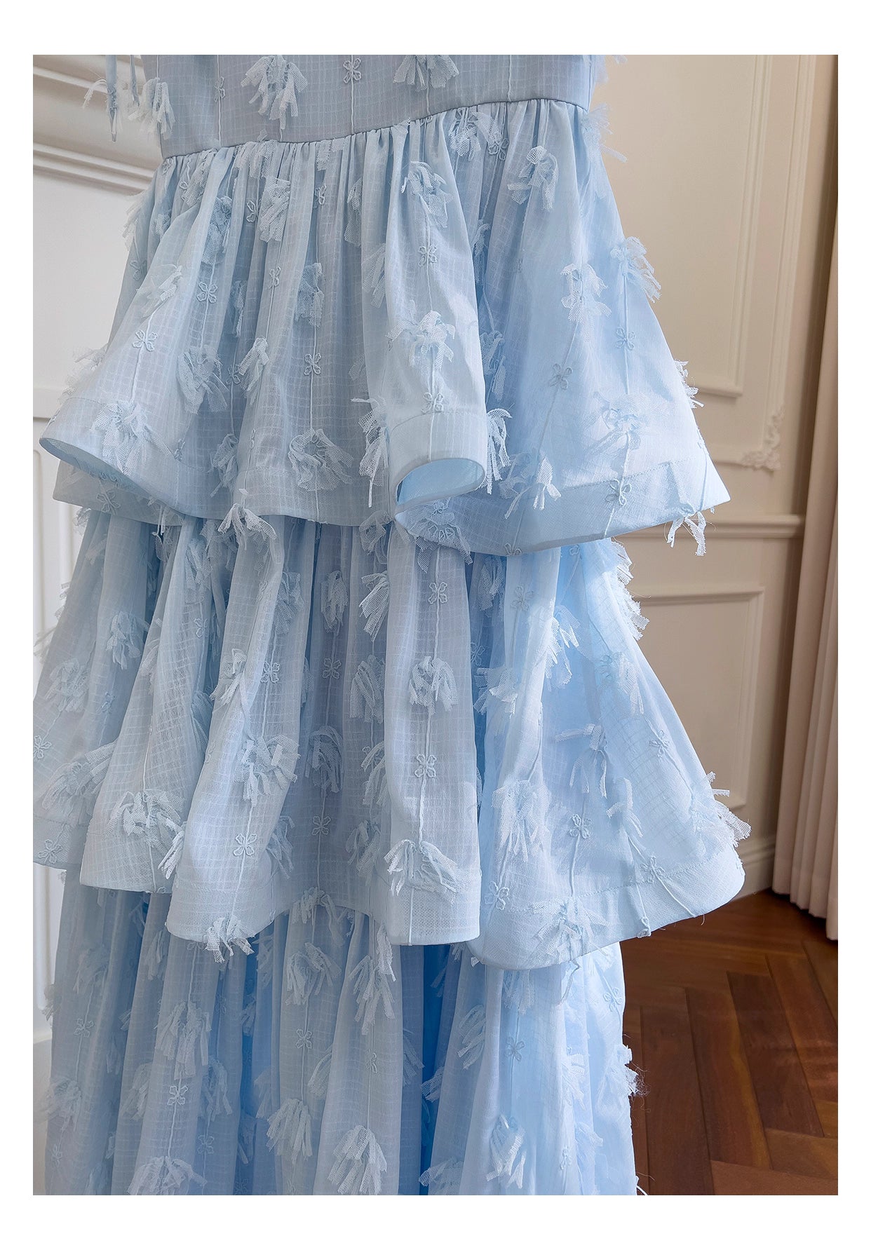NiceVestidos - Robe de soirée bleue en mousseline de soie, robe longue à bretelles, chic et unique, nv5551