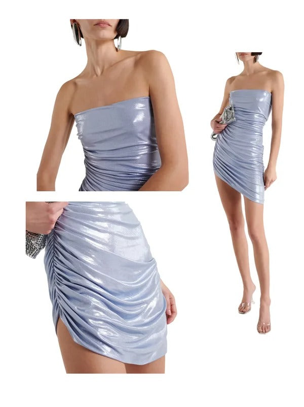 Robe de soirée courte en satin bleu, élégante et simple, robe de cocktail, nv4415