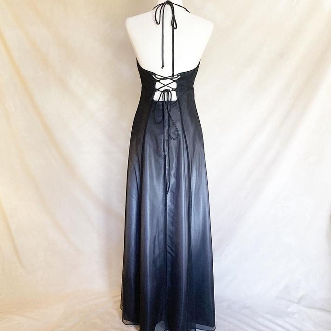 ✨Glitter Ball Gown Gorgeous Vintage Long Gradient Black Blue Silver Satin Beaded Floral Ball Gown Evening Dress Party Dress nv4240