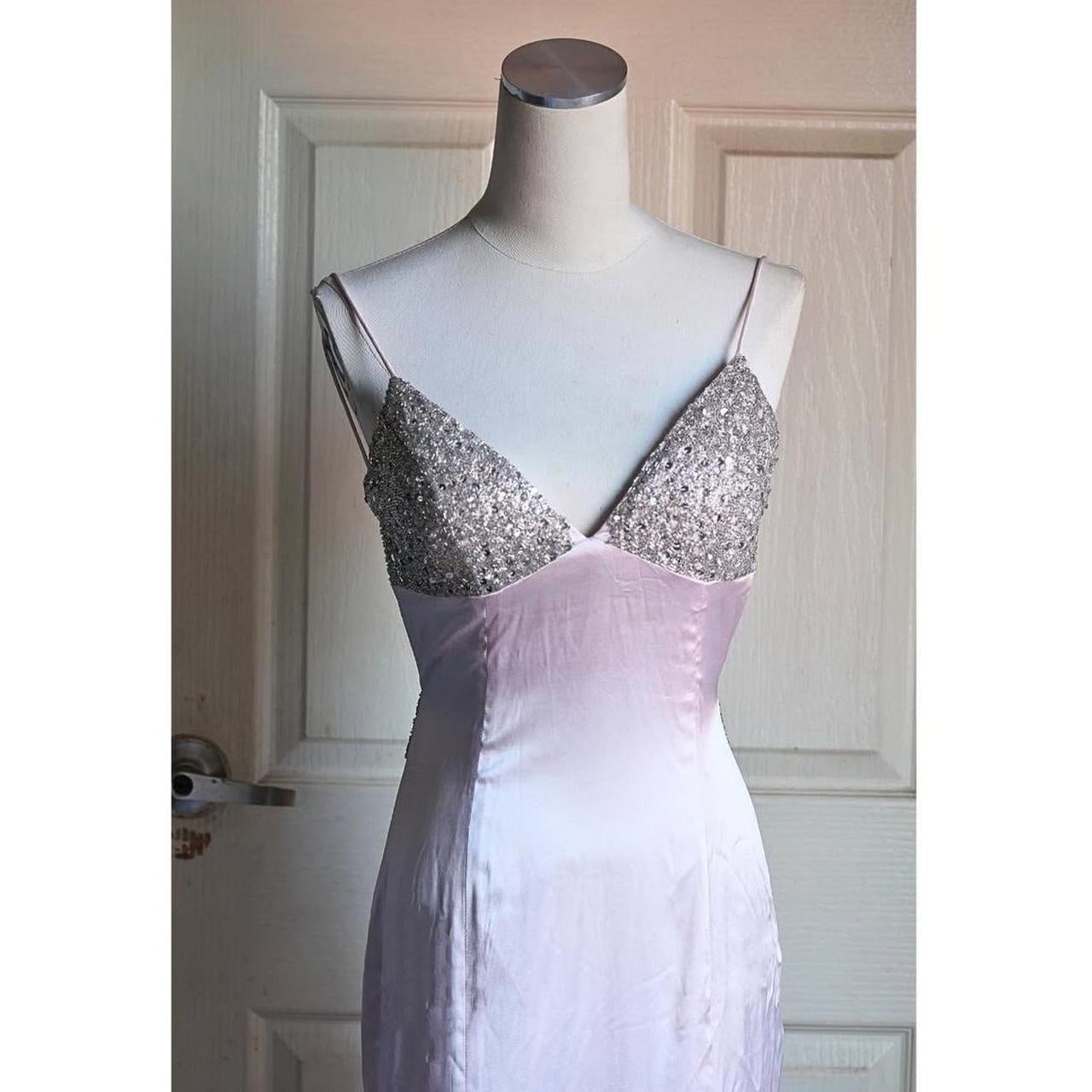 🌸 Light pink vintage y2k flirty lolita charm satin beaded sequins back tie back ball gown evening dress party dress nv4407