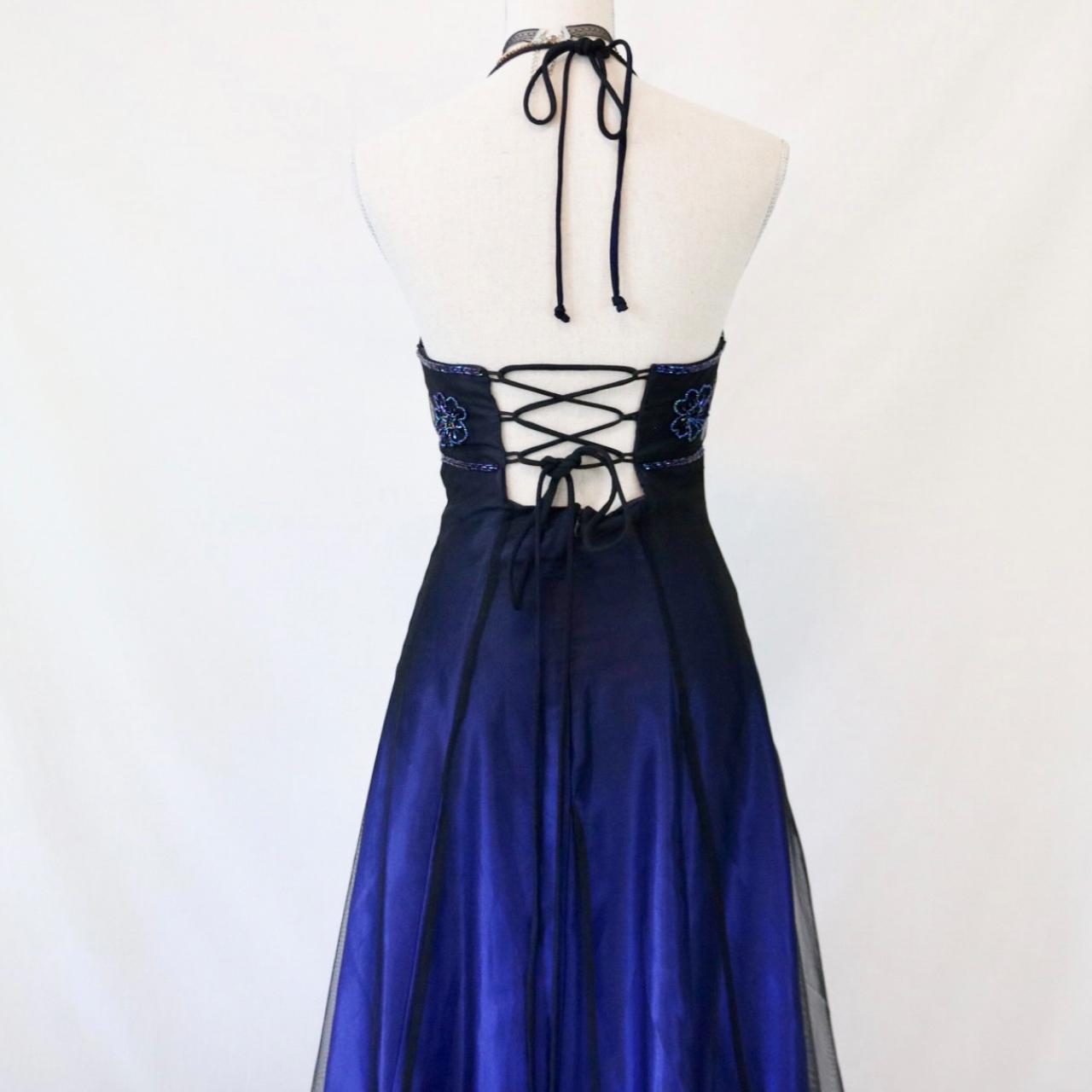 Robe de soirée longue en tulle bleu foncé à paillettes et perles, style vintage, robe de soirée nv4980