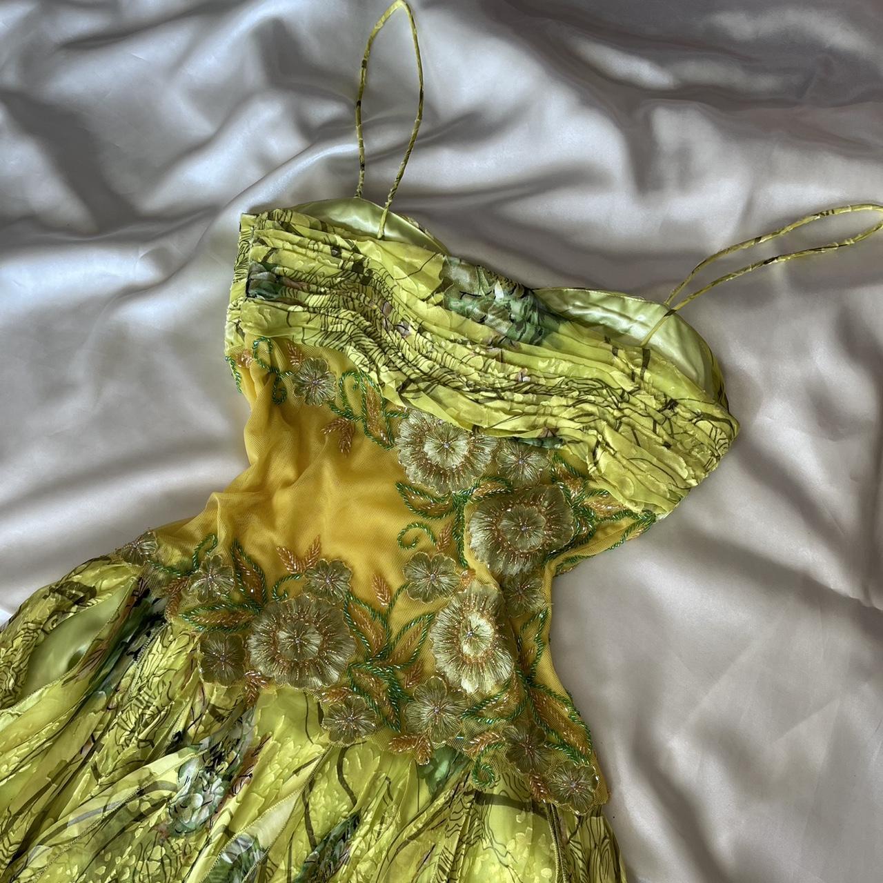 Yellow Green Short Exquisite Floral Beaded Garden Fairy Dress Chiffon Homecoming Dress Party Dress nv5389