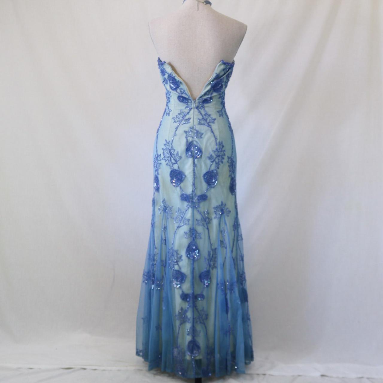 Robe de soirée longue en tulle perlé bleu aqua vintage nv4994