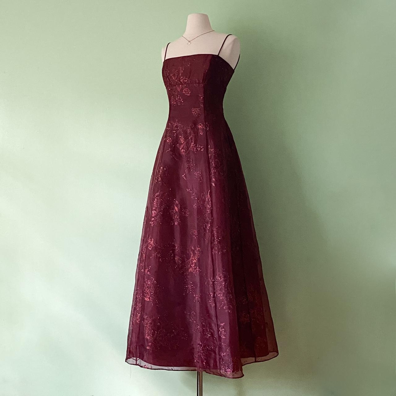 NiceVestidos-Burgundy Red Floral Dress Vintage Dress Women's Exquisite Long Tulle Ball Gown NV5646