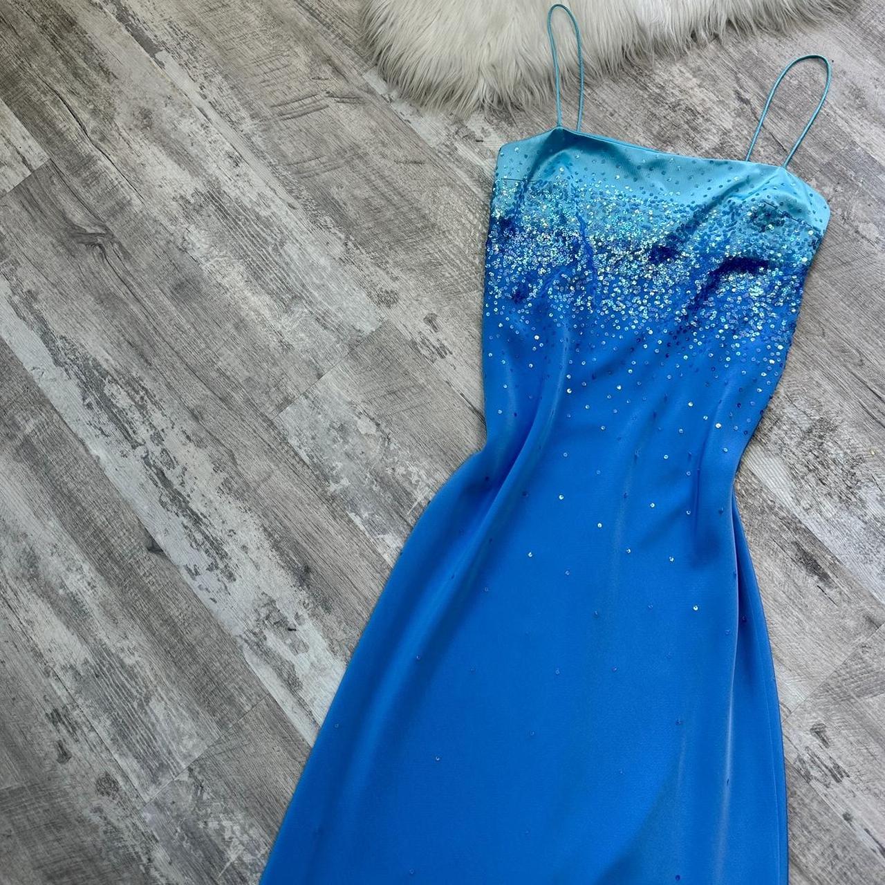 NiceVestidos-Blue shiny sequins beautiful exquisite long satin chiffon formal prom dress nv5453