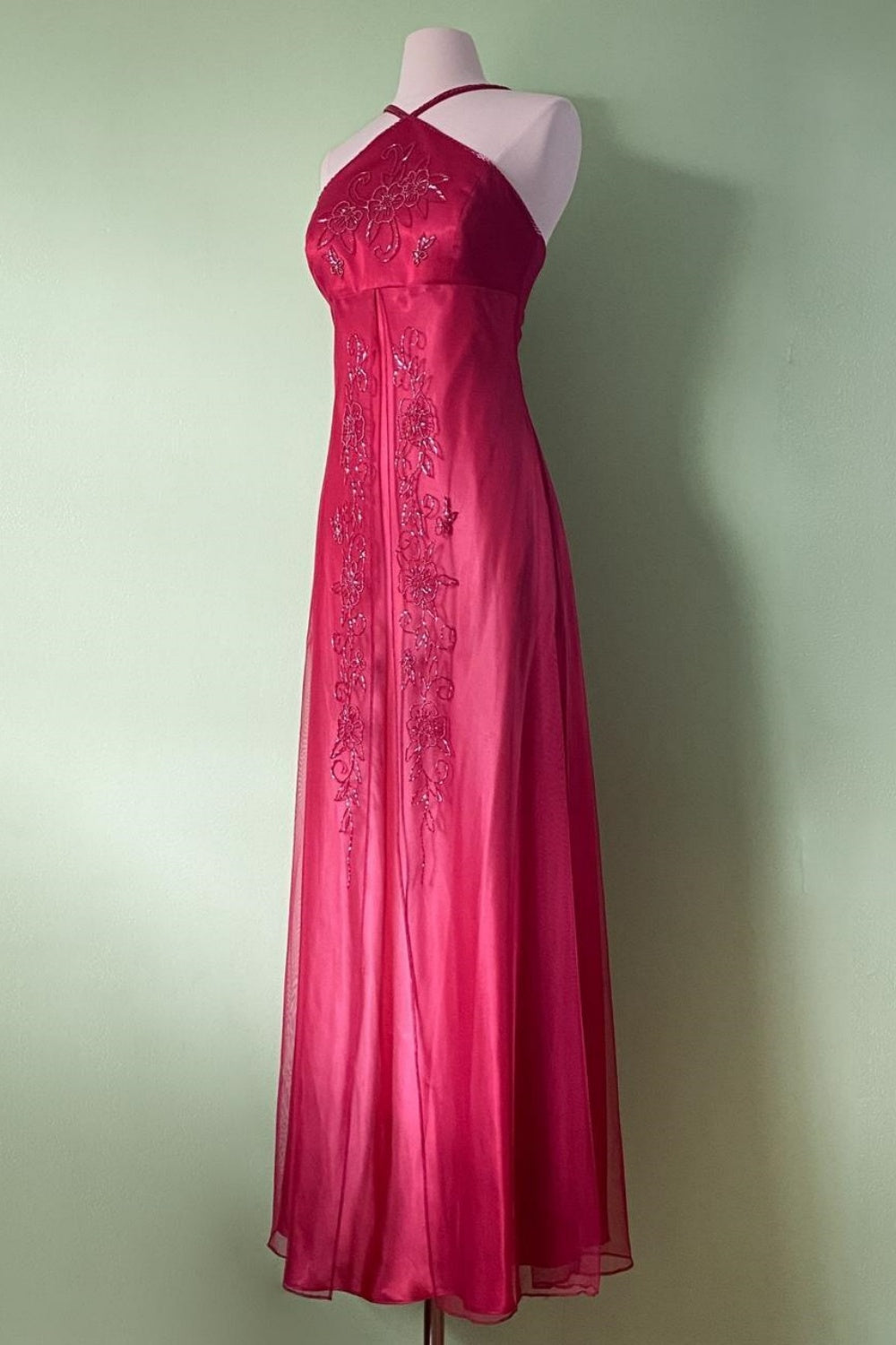NiceVestidos--Pink Delicate Floral Beaded Dress Vintage Dress Women's Long Tulle Ball Gown NV5649