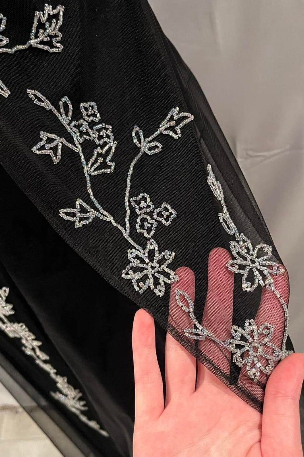 NiceVestidos--Black exquisite silver floral beaded long chiffon prom dress vintage dress NV5728