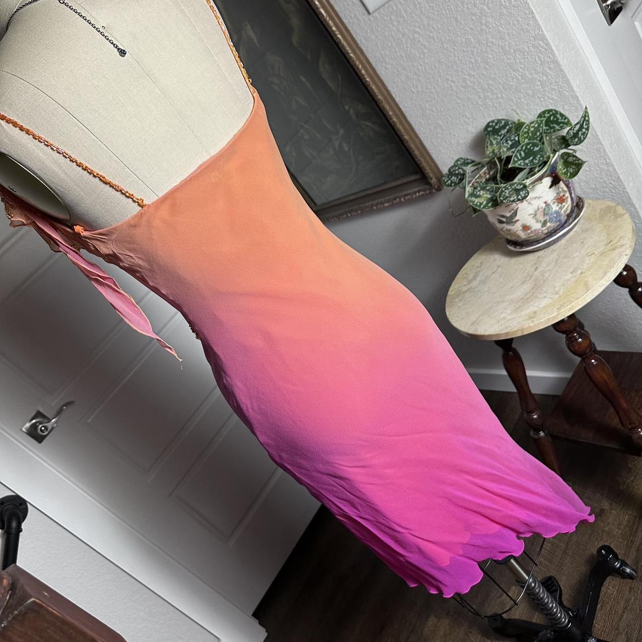 Orange Fashion Gradient Wunderschöne Spaghetti Strap Perlen Lange Chiffon Ballkleid Abendkleid Partykleid nv3664