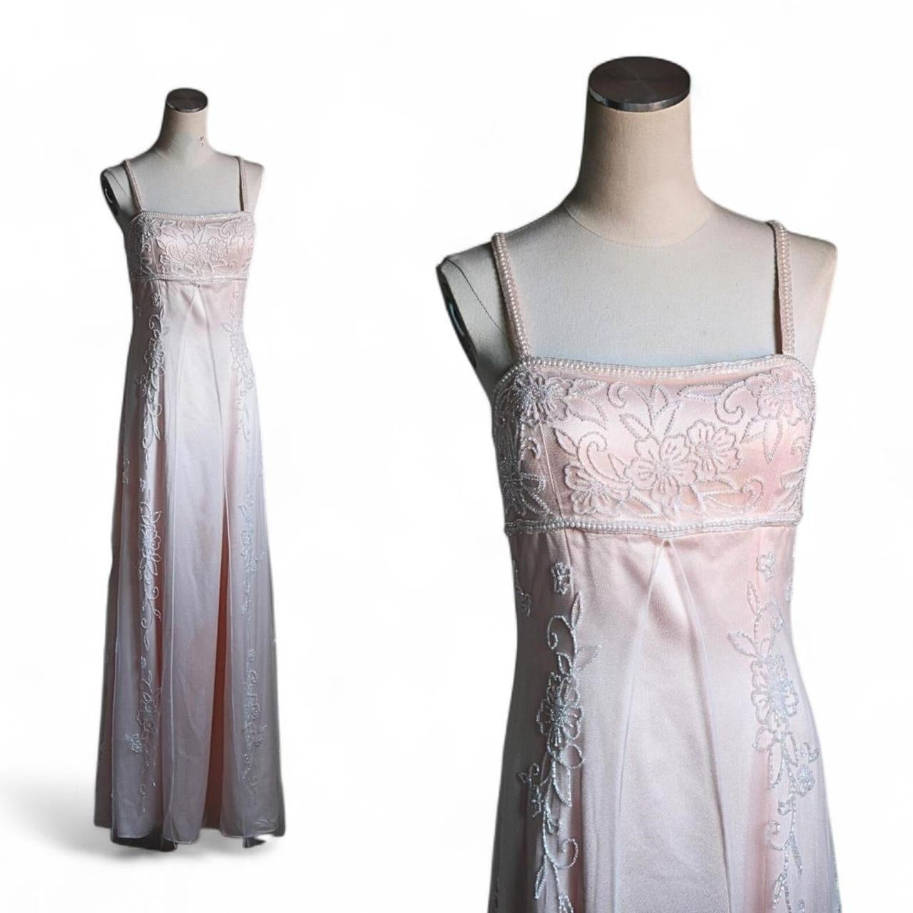 Robe de soirée longue en mousseline de soie rose clair, exquise et perlée, robe de fée nv5415