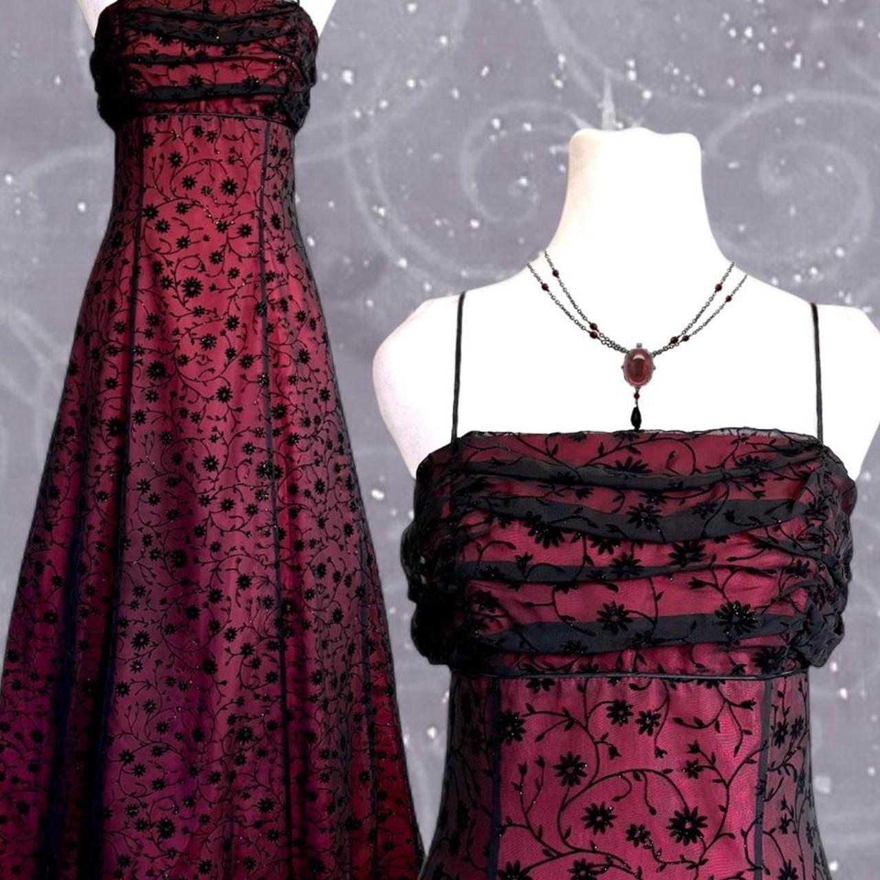 NiceVestidos-Burgundy Red Floral Dress Vintage Dress Women's Exquisite Long Tulle Ball Gown NV5644