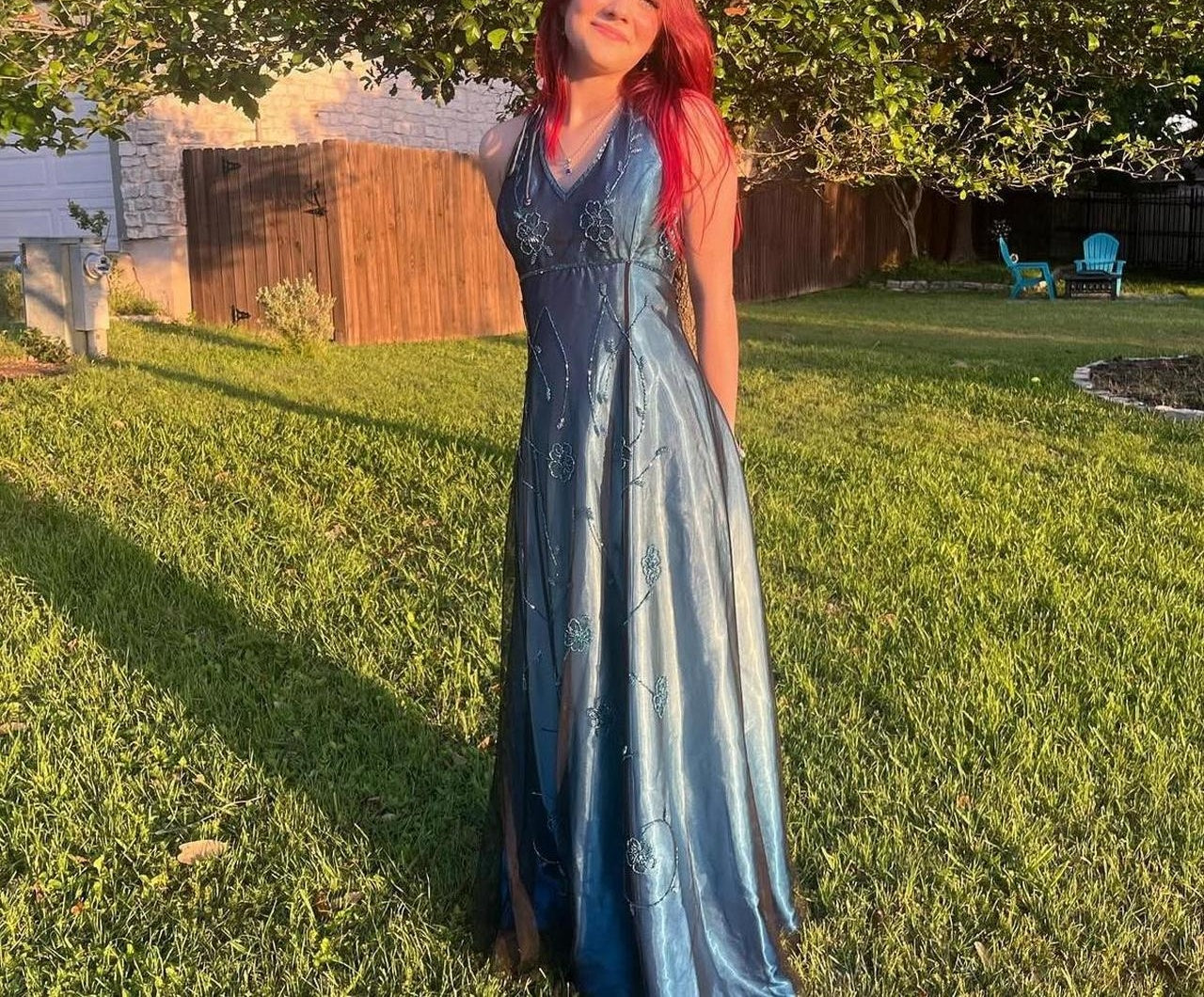 Blue Gradient Fashion Exquisite Beading Vintage Long Satin Ball Gown Evening Gown Party Dress nv4583